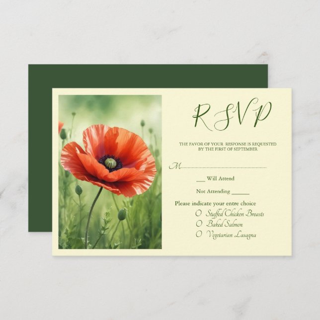 Red Poppy RSVP Card Tilläggskort (Fram/baksida)