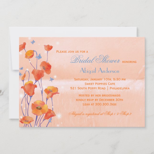 Red Poppy Salmon Färgad Möhippa Inbjudningar (Framsida)