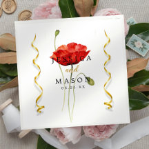 Red Poppy Script Bröllop Cocktail Napkins