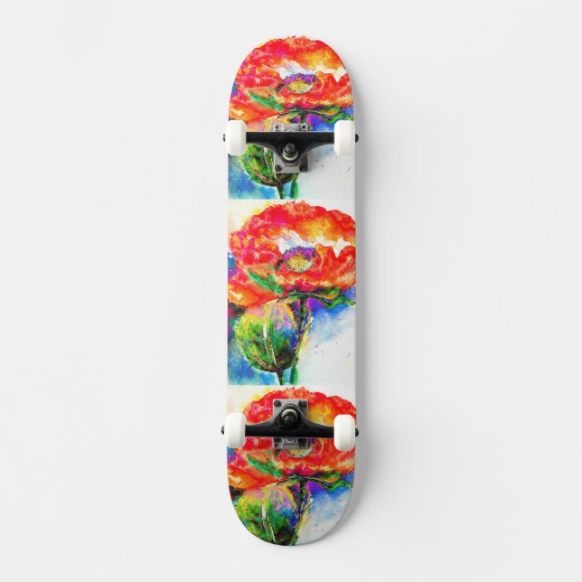 Red Poppy Skateboard Bräda 21,5 Cm (Framsida)