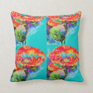Red Poppy - teal Kudde