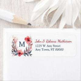 Red Poppy Wandean Teal Monogram Returadress Etikett