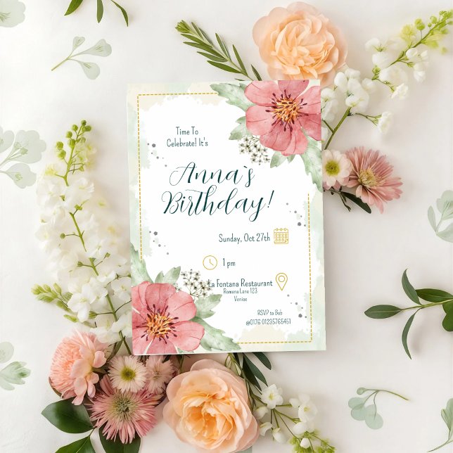 Red Poppy Watercolor Blommigts Birthday Inbjudningar (Skapare uppladdad)