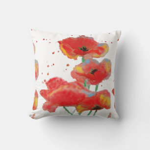 Red Poppy Watercolor Cushion Kudde