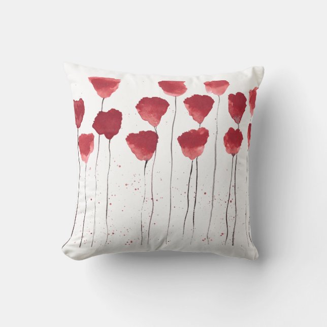 Red Poppy Watercolor Flower Botanical Art Throw Pi Kudde (Framsida)