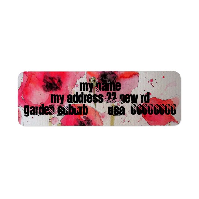 Red Poppy Watercolor Flower Returetiketters Returadress Etikett (Framsidan)