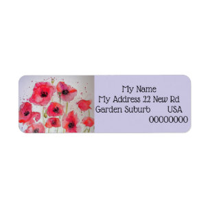 Red Poppy Watercolor Flower Returetiketters Returadress Etikett