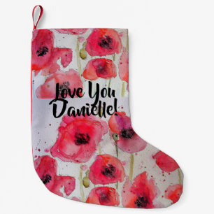 Red Poppy Watercolor Flowers Blommigt Kärlek Stock Liten Julstrumpa