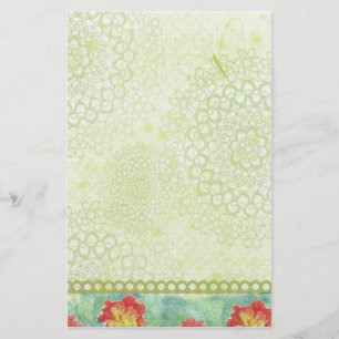 Red Poppy Watercolor Flowers Chatreuse Grönt Brevpapper