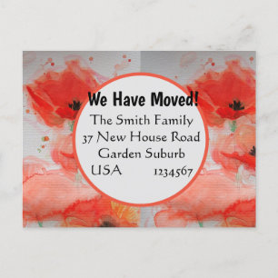 Red Poppy Watercolor Ny adress Postcard Flytta Vykort