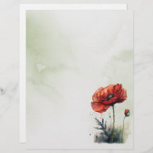 Red Poppy Watercolor Stil Stationery Papper