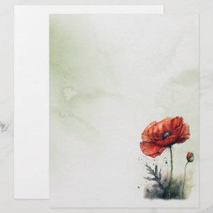 Red Poppy Watercolor Stil Stationery Papper