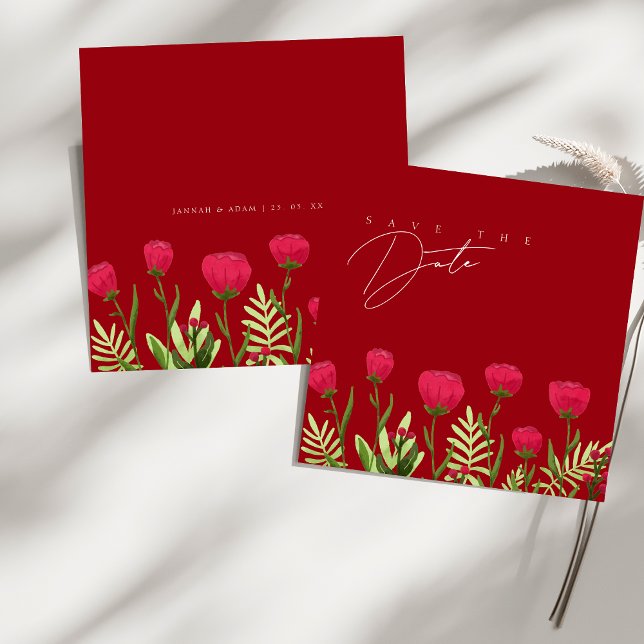 Red Poppy WildblommBröllop spara datum Spara Datumet (Red Poppy Wildflowers Wedding Save The Date)