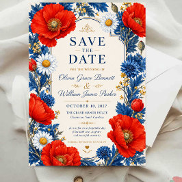 Red Poppy Wildflower Elegant Blue and Red Floral Spara Datumet