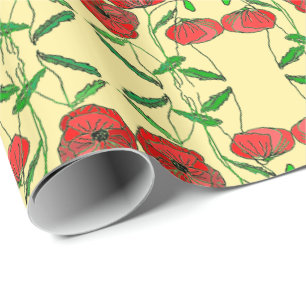 Red Poppy Wrapping Papper - Välj Färg Presentpapper