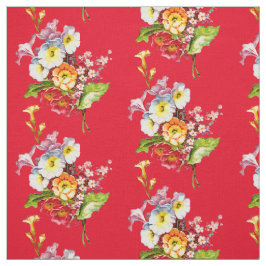 Red Primrose Bouquet Vintage Vår Blommönster Tyg