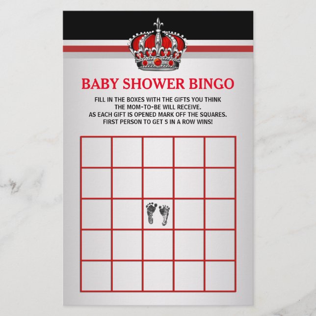 Red Prince Baby Bingo Baby Shower Bingo Card (Framsida)