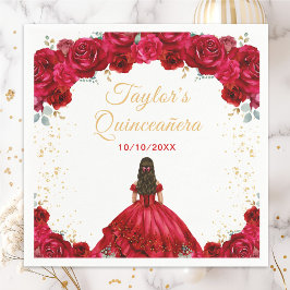 Red Princess Blommigt Quinceañera Pappersservett