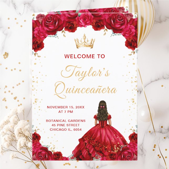 Red Princess Blommigt Quinceañera-programmet Program (Skapare uppladdad)