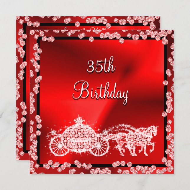 Red Princess Coach & Horses 35e Birthday Inbjudningar (Fram/baksida)
