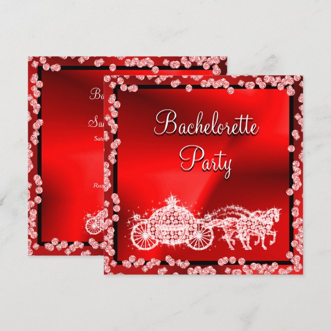 Red Princess Coach & Horses Bachelorette Party Inbjudningar (Fram/baksida)