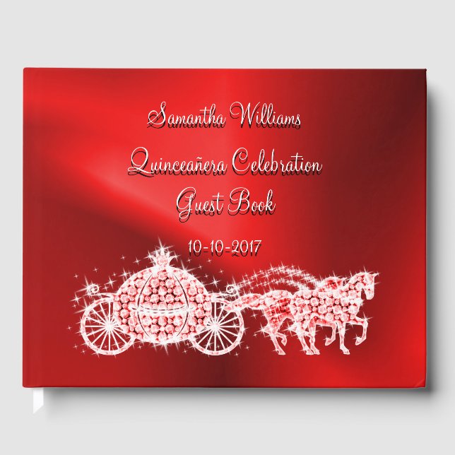 Red Princess Coach & Horses Quinceañera Gästböcker (Framsida)