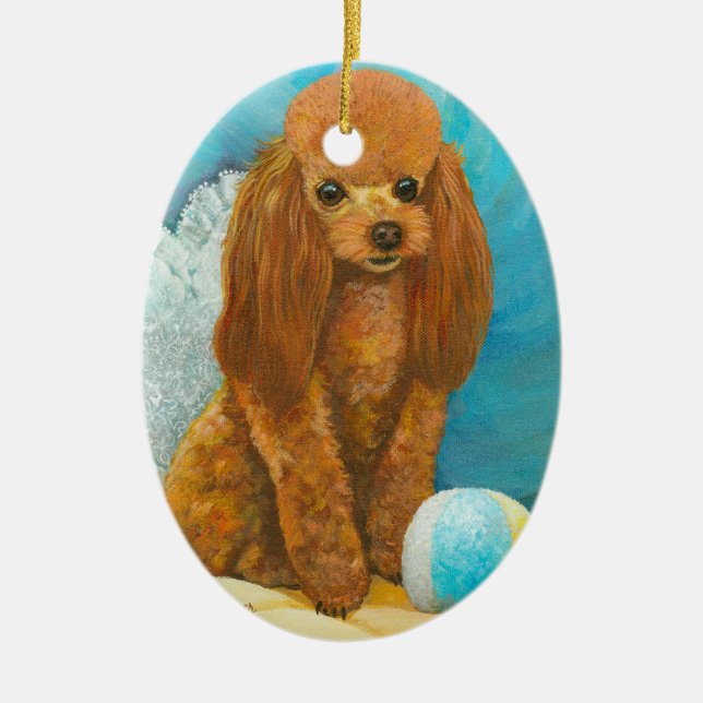 Red Pudel Puppy Porträtt Ornament (Framsidan)