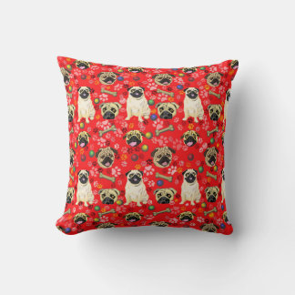 Red Pug Print Cushion Kudde