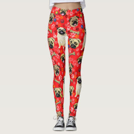 Red Pug Print Leggings