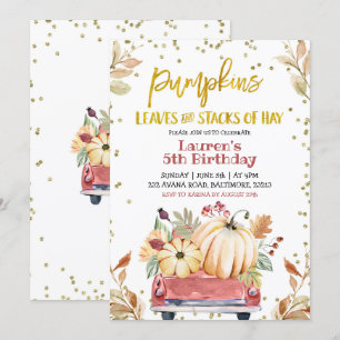 Red Pumpkin Lastbil Farm Birthday-inbjudan Inbjudningar