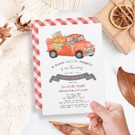 Red Pumpkin Lastbil Gingham Baby Shower Inbjudningar