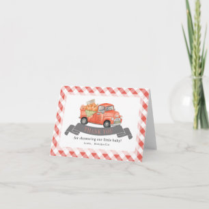 Red Pumpkin Lastbil Gingham Baby Shower Tack Kort