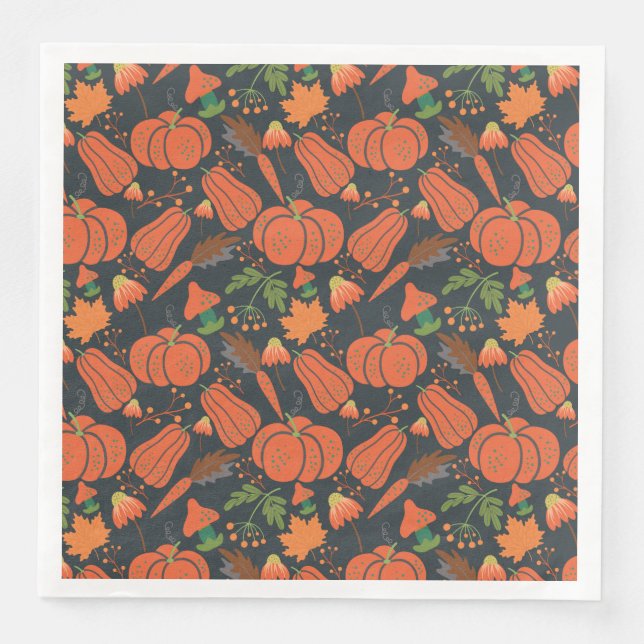 Red pumpkin seamless pattern and carrots pappersservett (Framsida)