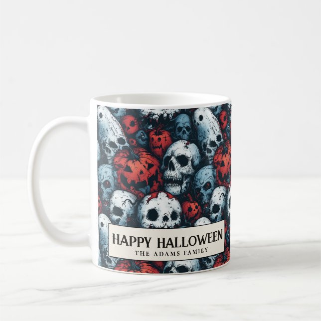Red Pumpkins and Döskallars Halloween Kaffemugg (Vänster)