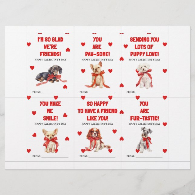 Red Puppy Valentine’s Day Cards for Kids Classroom Brevhuvud (Framsida)