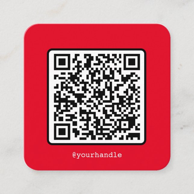 Red QR Code Social Media Enkel modern Anpassningsb Fyrkantigt Visitkort (Framsida)