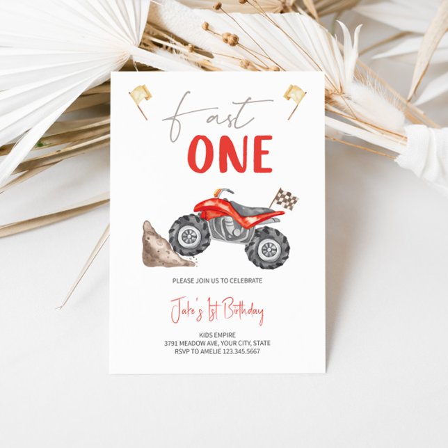 Red Quad Bike 'Fast One' Birthday-inbjudan Inbjudningar (Skapare uppladdad)