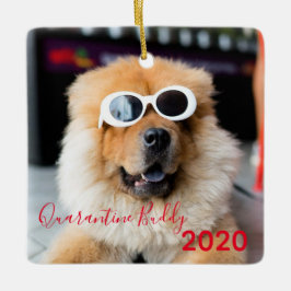 Red Quarantine Buddy Merry Pawsmas Hund jul Julgransprydnad Keramik