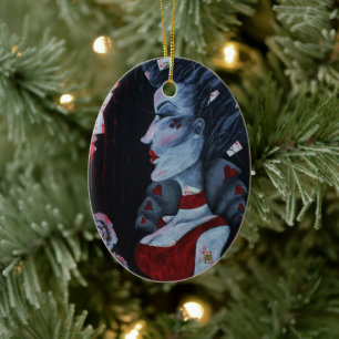 Red Queen of Hearts Alice Wonderland Fantasy Art Julgransprydnad Keramik