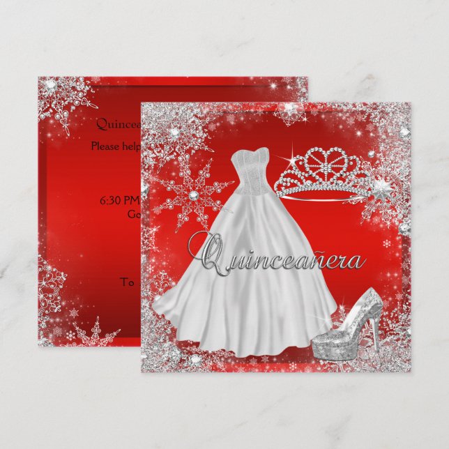 Red Quinceanera 15:e eliten Elegant födelsedagsfes Inbjudningar (Fram/baksida)