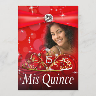 Red Quinceanera 15 prinsessan Tiara Photo Inbjudningar