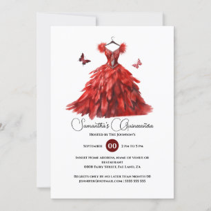 Red Quinceañera ballgown elegant butterfly 15:e Inbjudningar