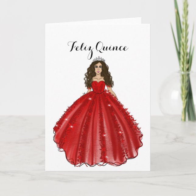 Red Quinceanera - Feliz Quince Birthday Card  Kort (Framsida)