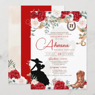 Red Quinceanera Ro Anemone Finare Charra/Cowgirl Inbjudningar