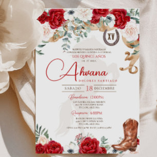 Red Quinceanera Ro Anemone Finare Charro/Cowgirl Inbjudningar