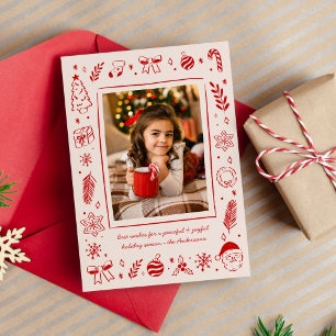 Red Quirky Whimsical Hand Drawn jul Icons Julkort