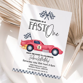 Red Race car FAST ONE Birthday invition Inbjudningar