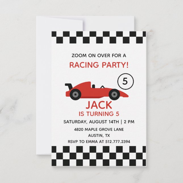 Red Racing Car Birthday • Boys Race Party Inbjudningar (Framsida)