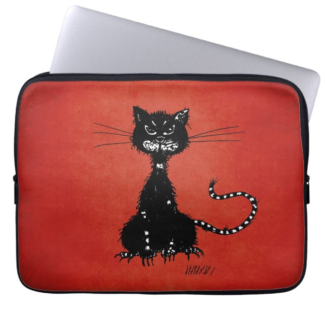 Red Ragged Evil Black Cat Laptop Fodral (Framsidan)