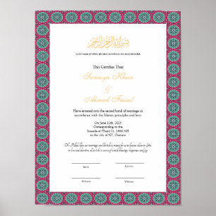 Red ram Muslim nikkah-certifikatet poster